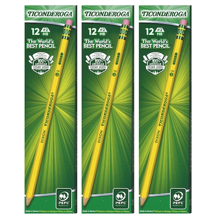 TICONDEROGA No. 2 Pencils, Presharpened, 12 Per Pack, PK3 13806